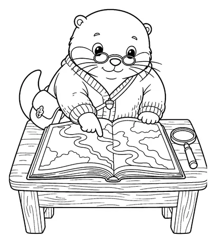 Ausmalbilder Otter kostenlos: Landkarte lesen