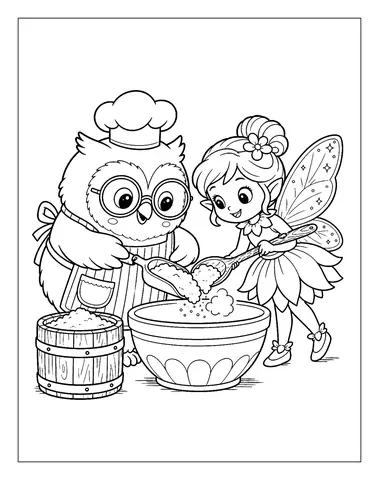 Free owl coloring pages: Measuring Flour