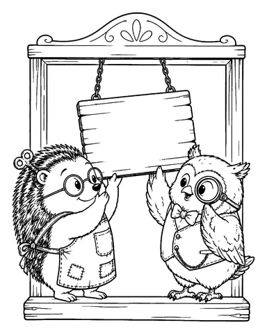 Free owl coloring pages: We're Open