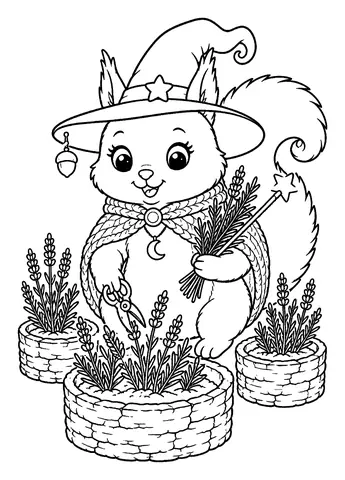 Coloriage écureuil à imprimer: Cueillette d'herbes